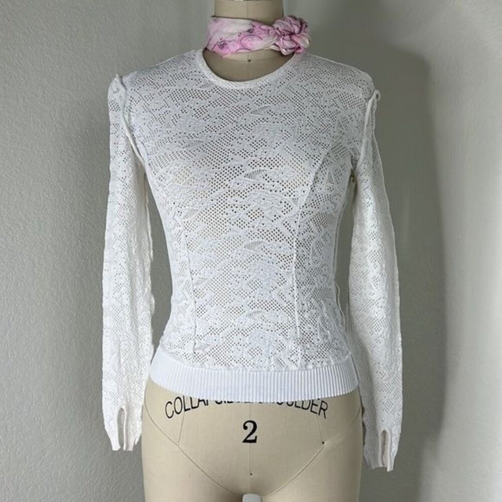 Nina Ricci White Lace Stretch Blouse Top